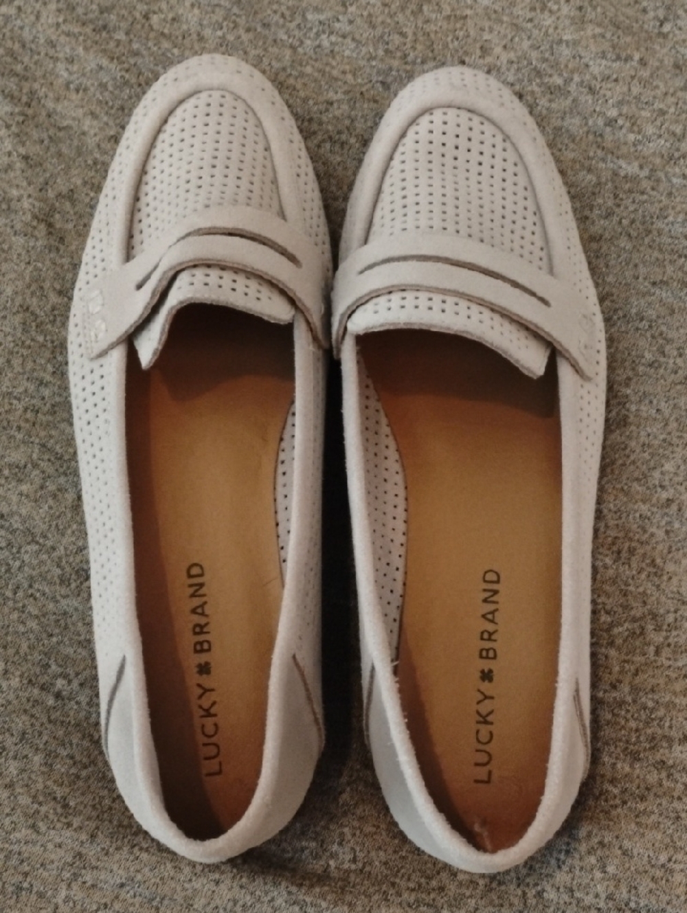 Lucky Brand Perforated Suede Loafers in Light Taupe 7.5 M